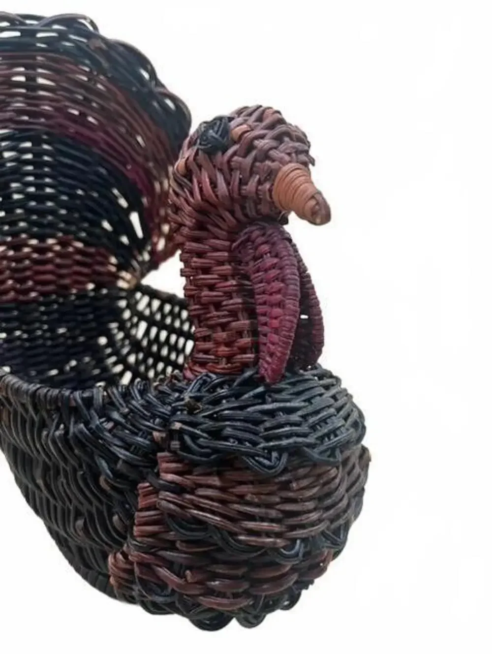 Vintage Wicker Turkey Basket Handwoven Thanksgiving Centerpiece Fall Decor